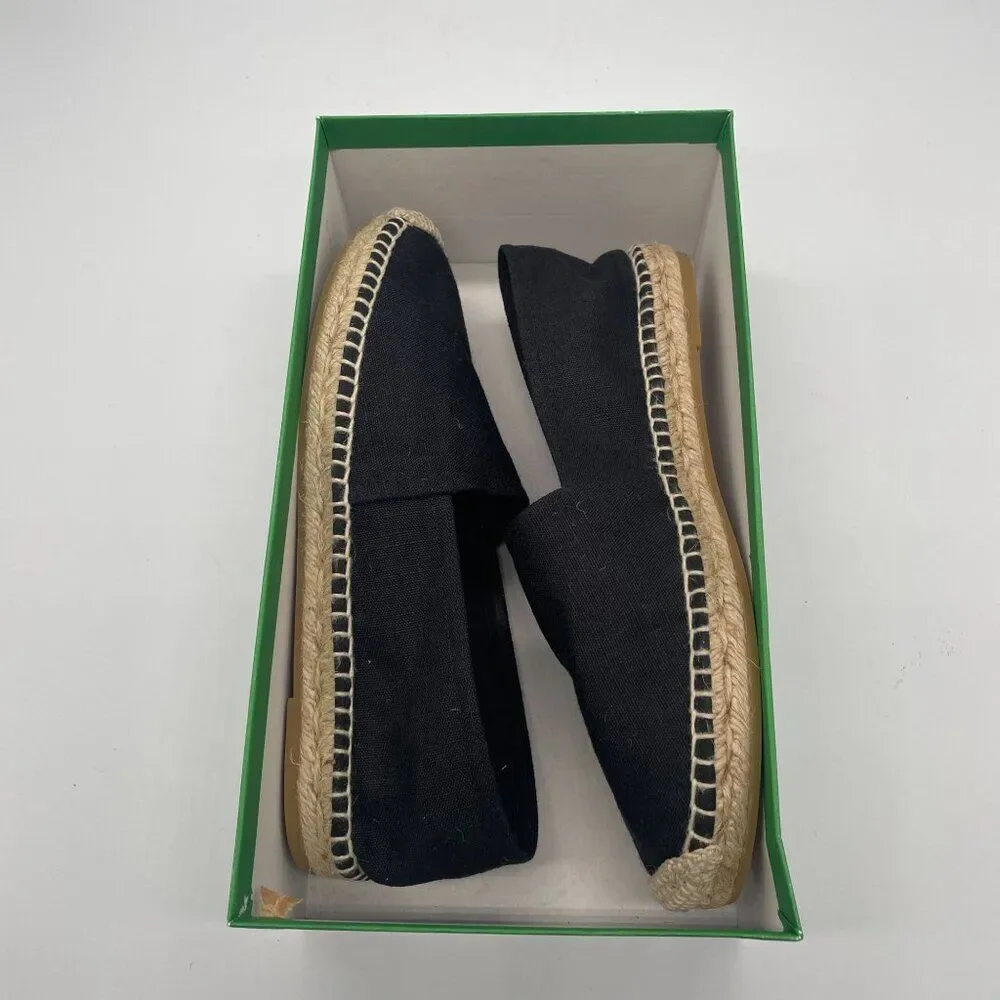 New J.Crew Womens Black Canvas‎ Espadrille Flats Shoe Sz 8.5 Preppy Minimalist